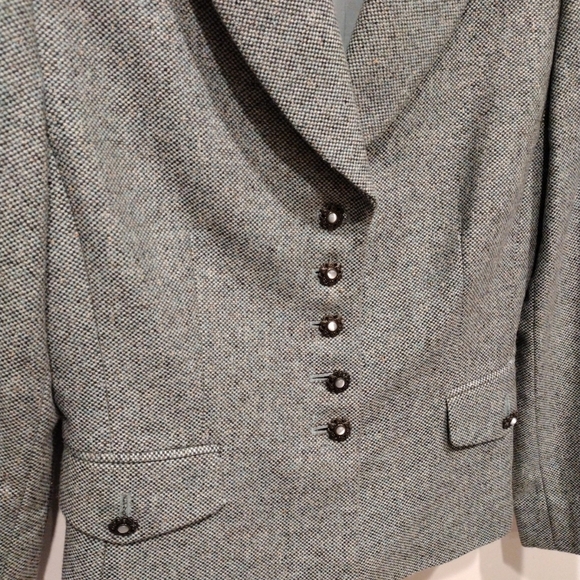 Tahari Arthur S. Levine Aqua Blue Tweed Wool Silk Blend Blazer Sz 2-Retro Career - Picture 3 of 7